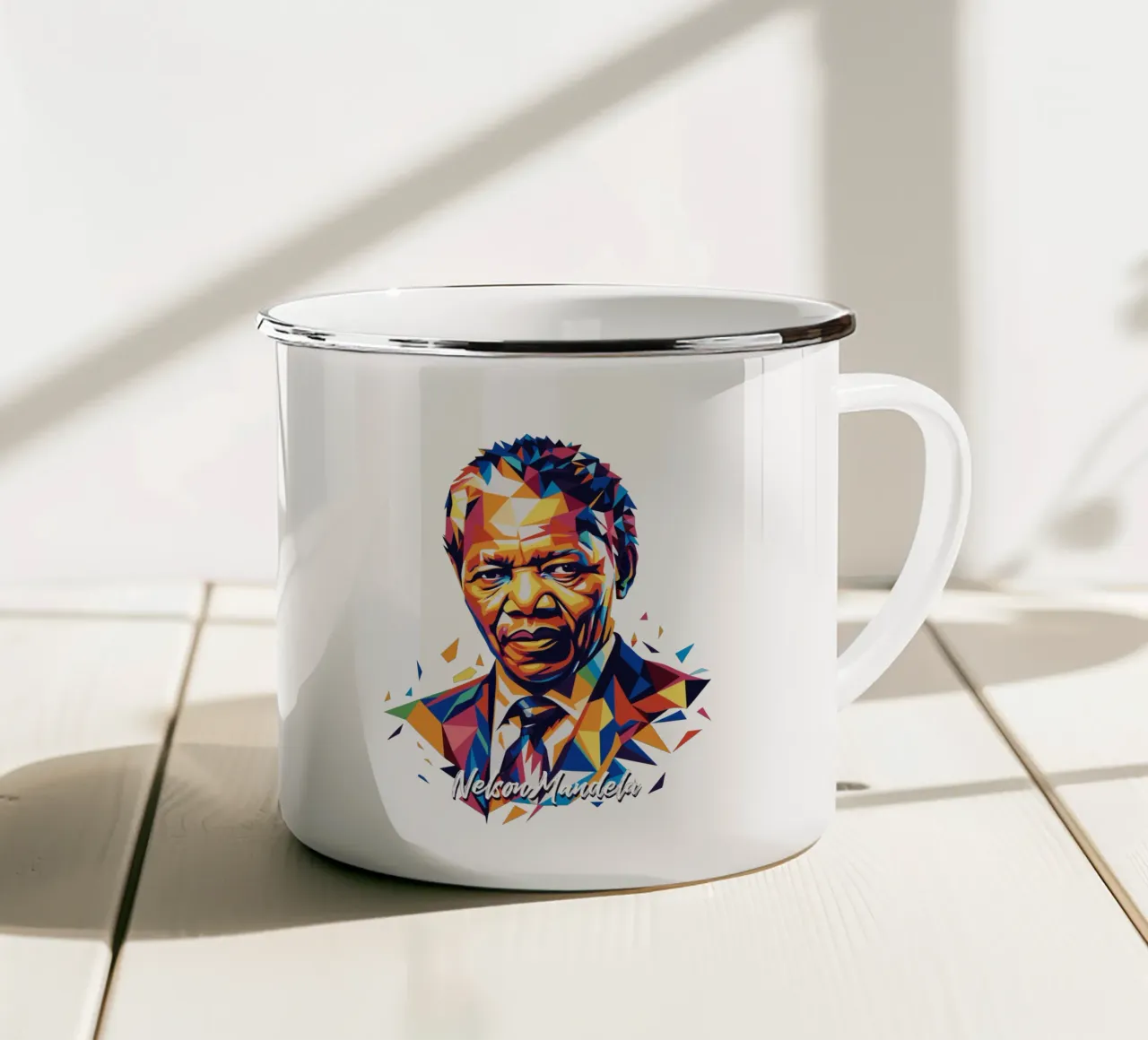 Nelson Mandela WPAP Pop Art taza de esmalte de vectorartnesia