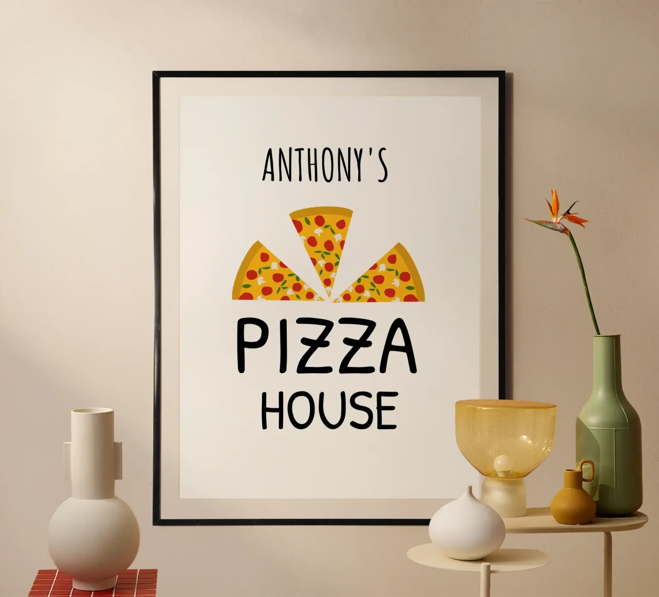 Personalized Pizza House Design for Fathers day and pizzeria poster with aluminum frame by Studio Patruschka