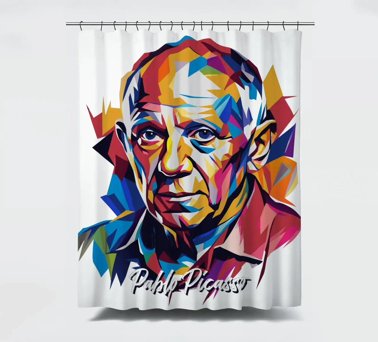 Pablo Picasso In WPAP Pop Art cortina de baño de vectorartnesia
