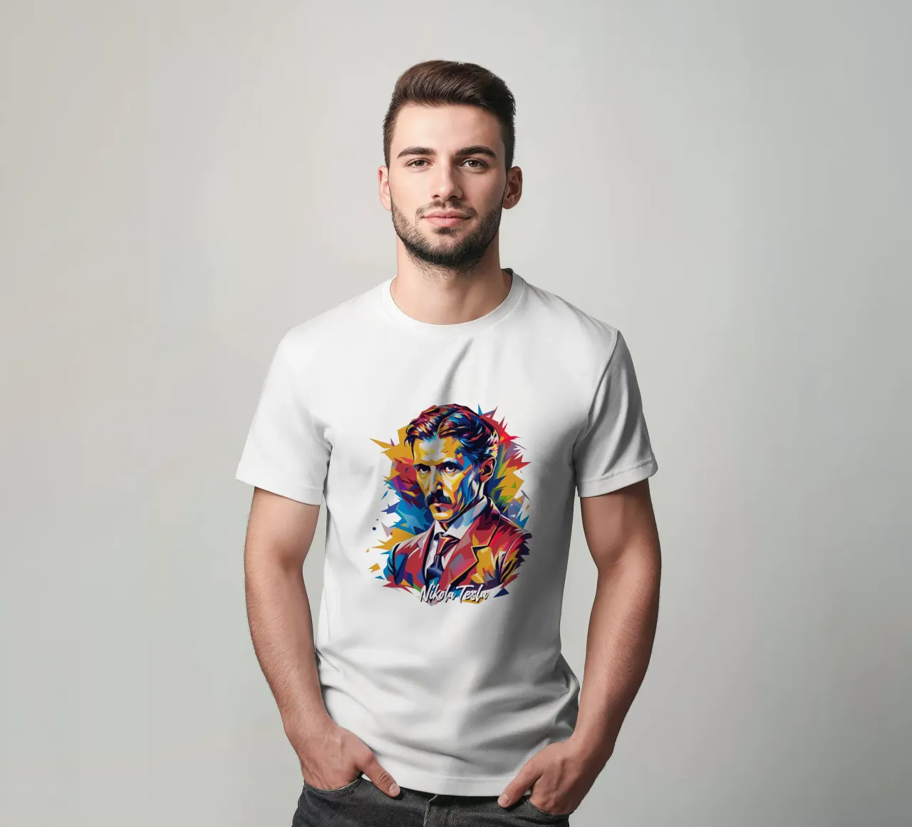 Nikola Tesla In WPAP Pop Art t-shirt da vectorartnesia