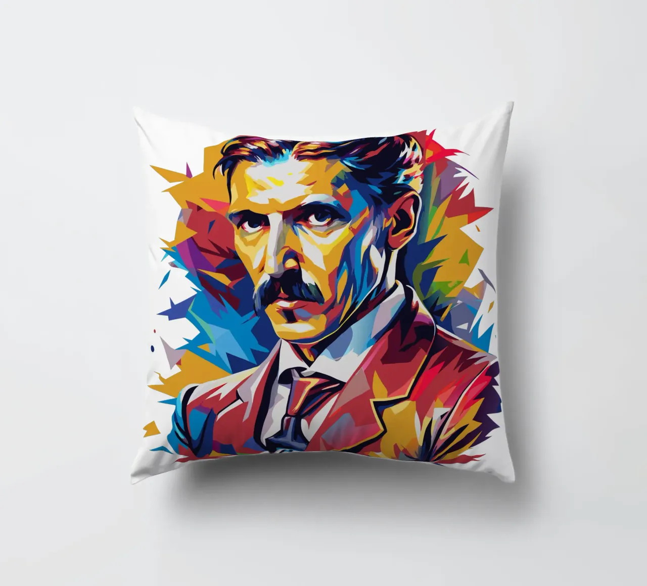 Nikola Tesla In WPAP Pop Art Kissen von vectorartnesia