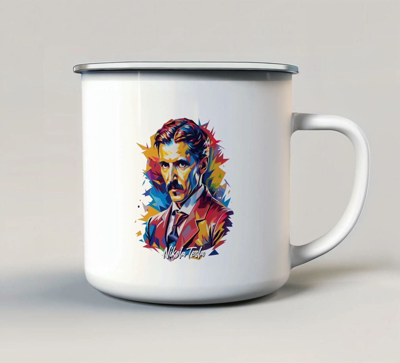 Nikola Tesla In WPAP Pop Art tazza in smalto da vectorartnesia