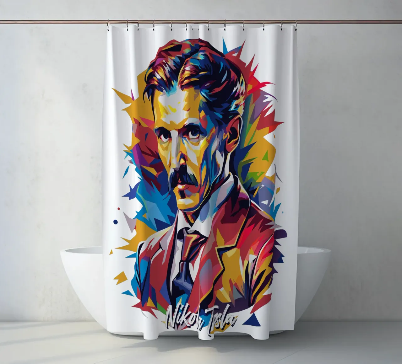 Nikola Tesla In WPAP Pop Art tenda da doccia da vectorartnesia