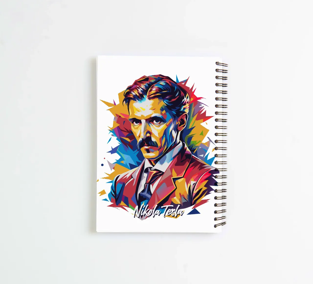 Nikola Tesla In WPAP Pop Art spiral notebook by vectorartnesia