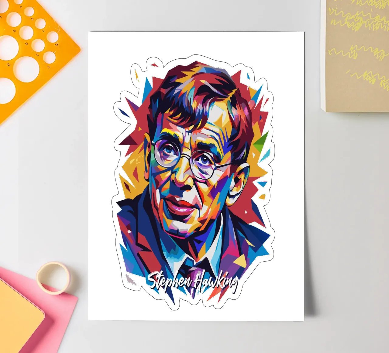 Stephen Hawking in WPAP Pop Art foglio adesivo da vectorartnesia