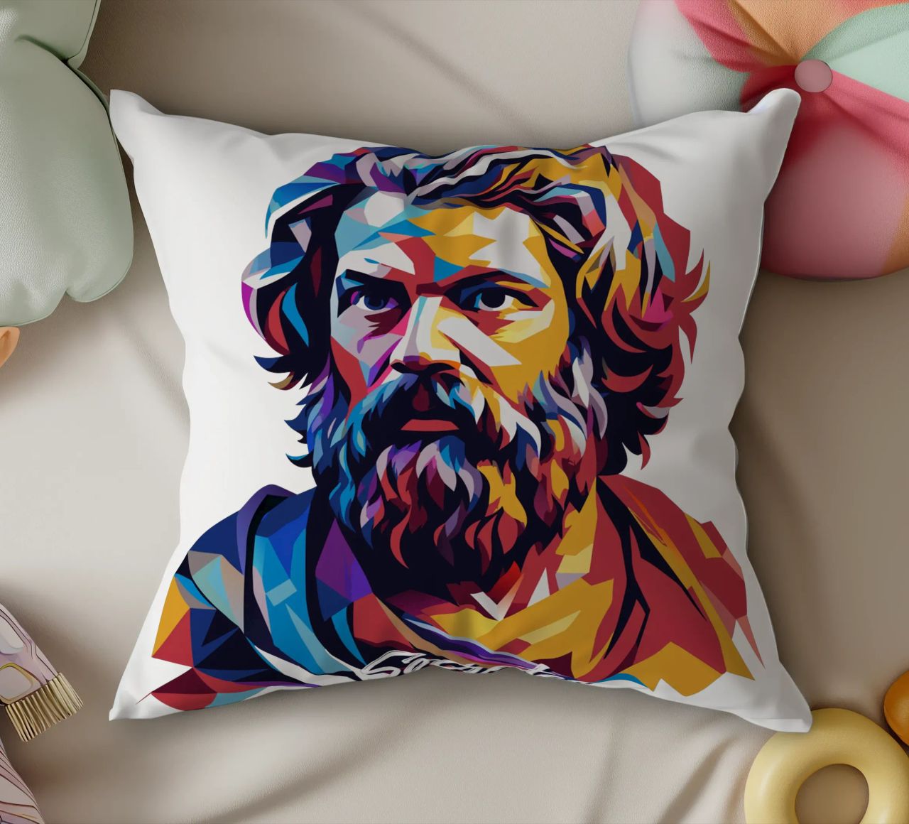 Socrates in WPAP Pop Art cuscino da vectorartnesia