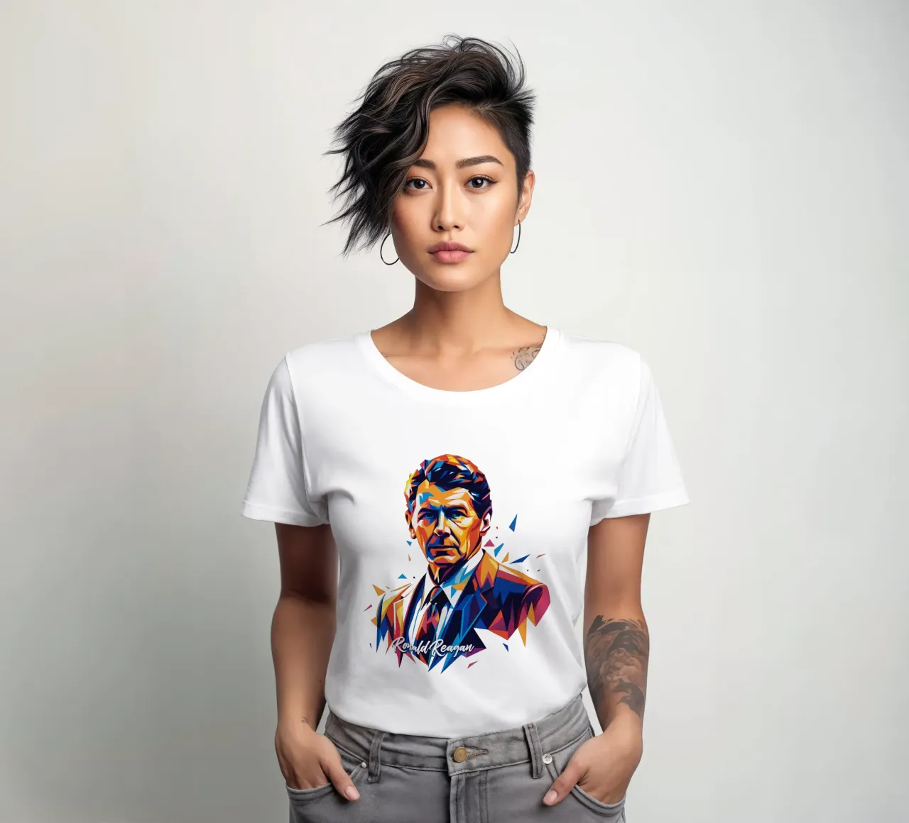 Ronald Reagan WPAP Pop Art t-shirt da donna da vectorartnesia