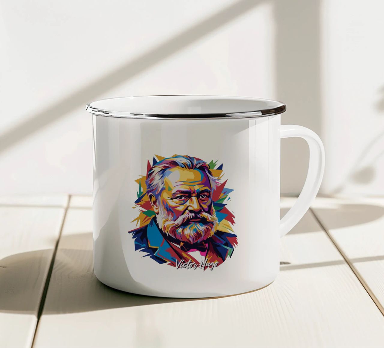 Victor Hugo WPAP Pop Art tazza in smalto da vectorartnesia