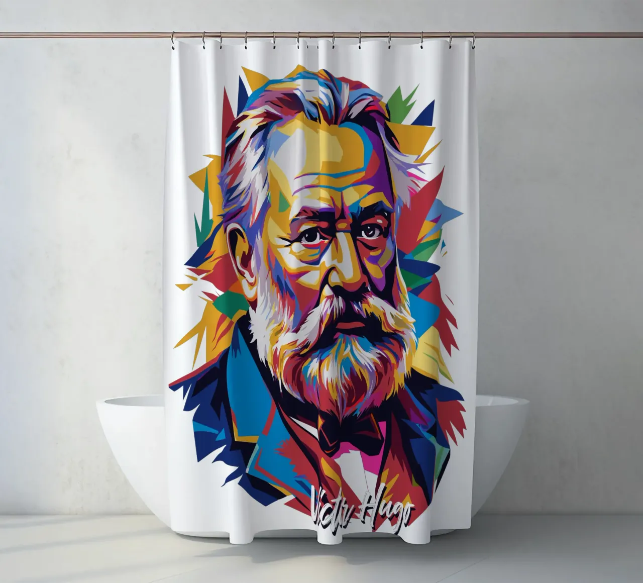 Victor Hugo WPAP Pop Art tenda da doccia da vectorartnesia