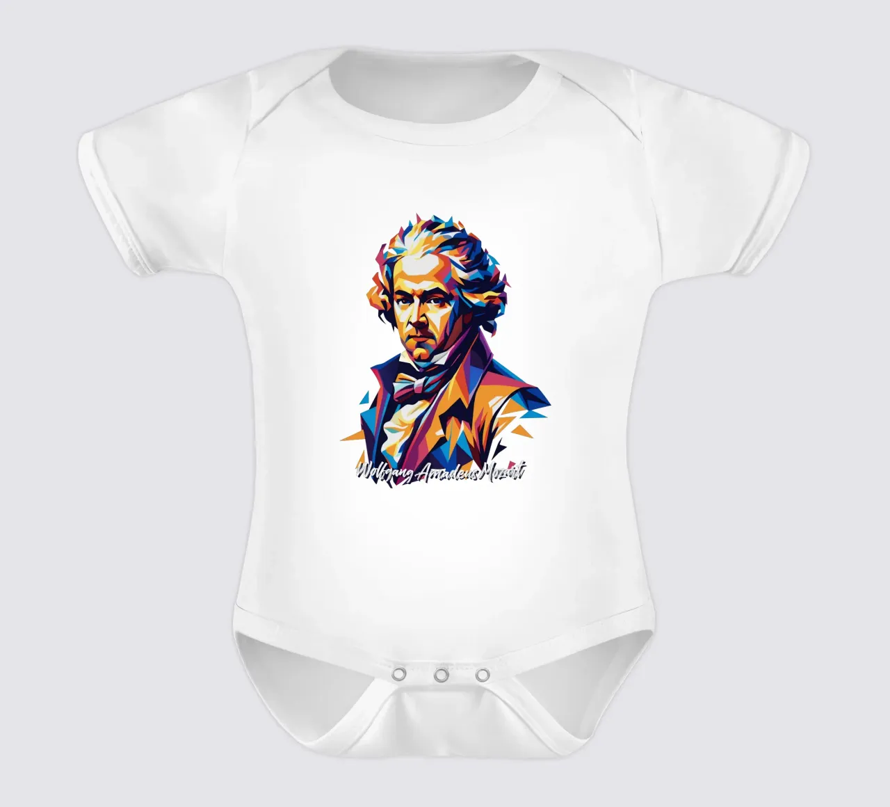 Wolfgang Amadeus Mozart in WPAP Pop Art body neonato maniche corte da vectorartnesia