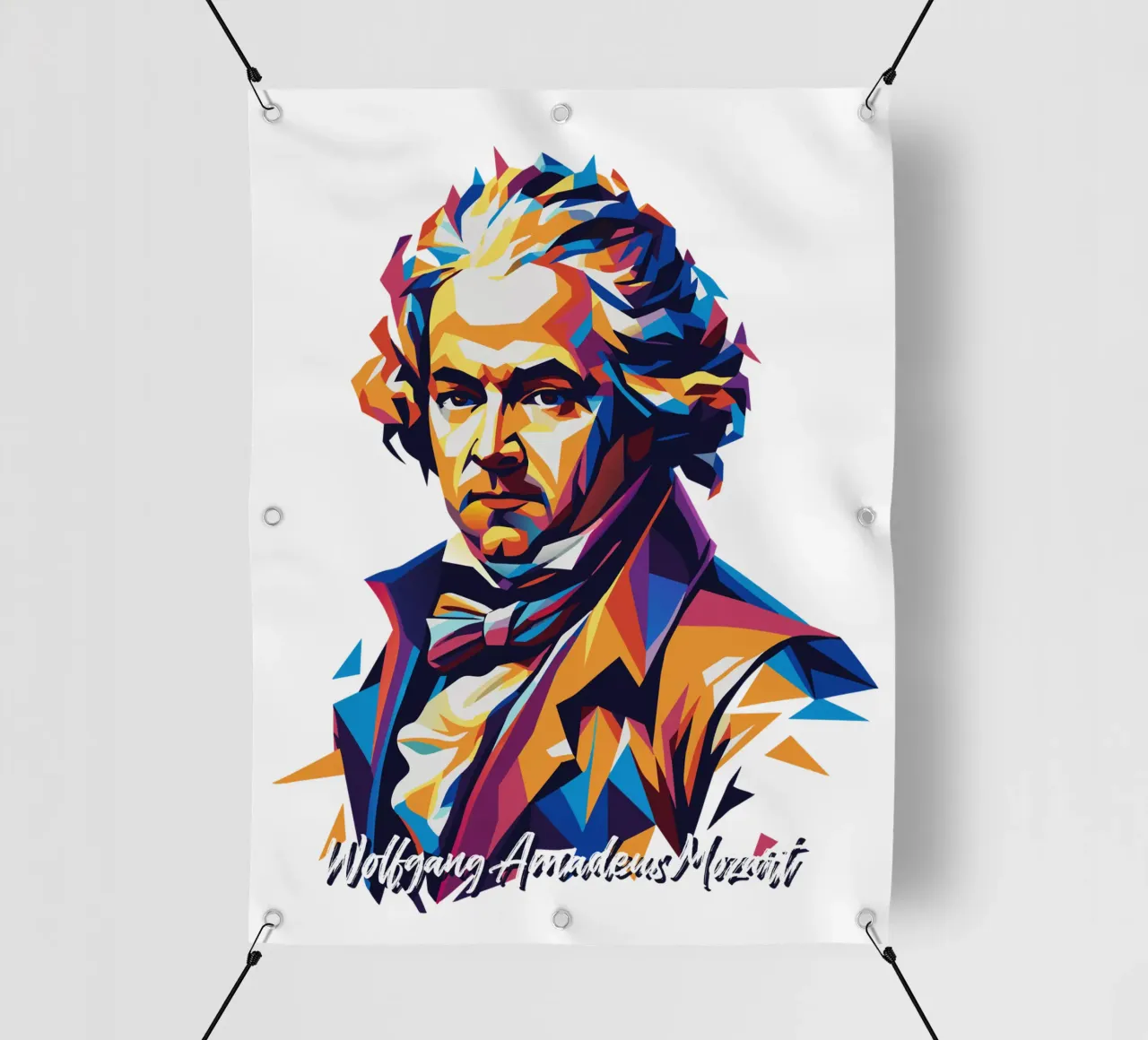Wolfgang Amadeus Mozart in WPAP Pop Art telo in pvc da vectorartnesia