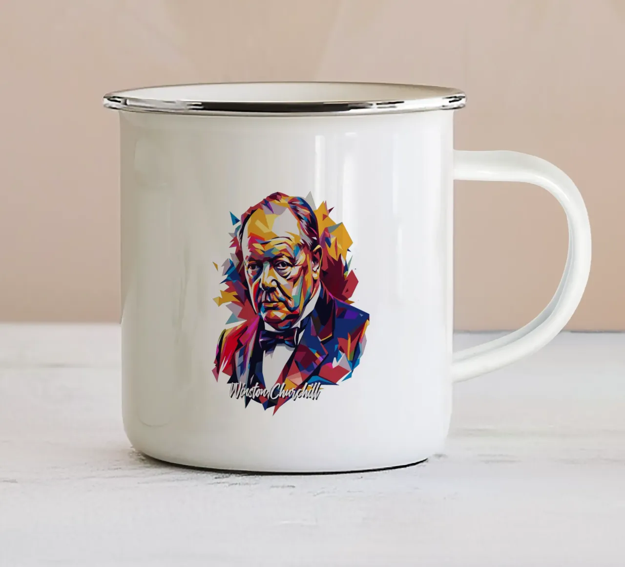 Winston Churchill WPAP Pop Art tazza in smalto da vectorartnesia