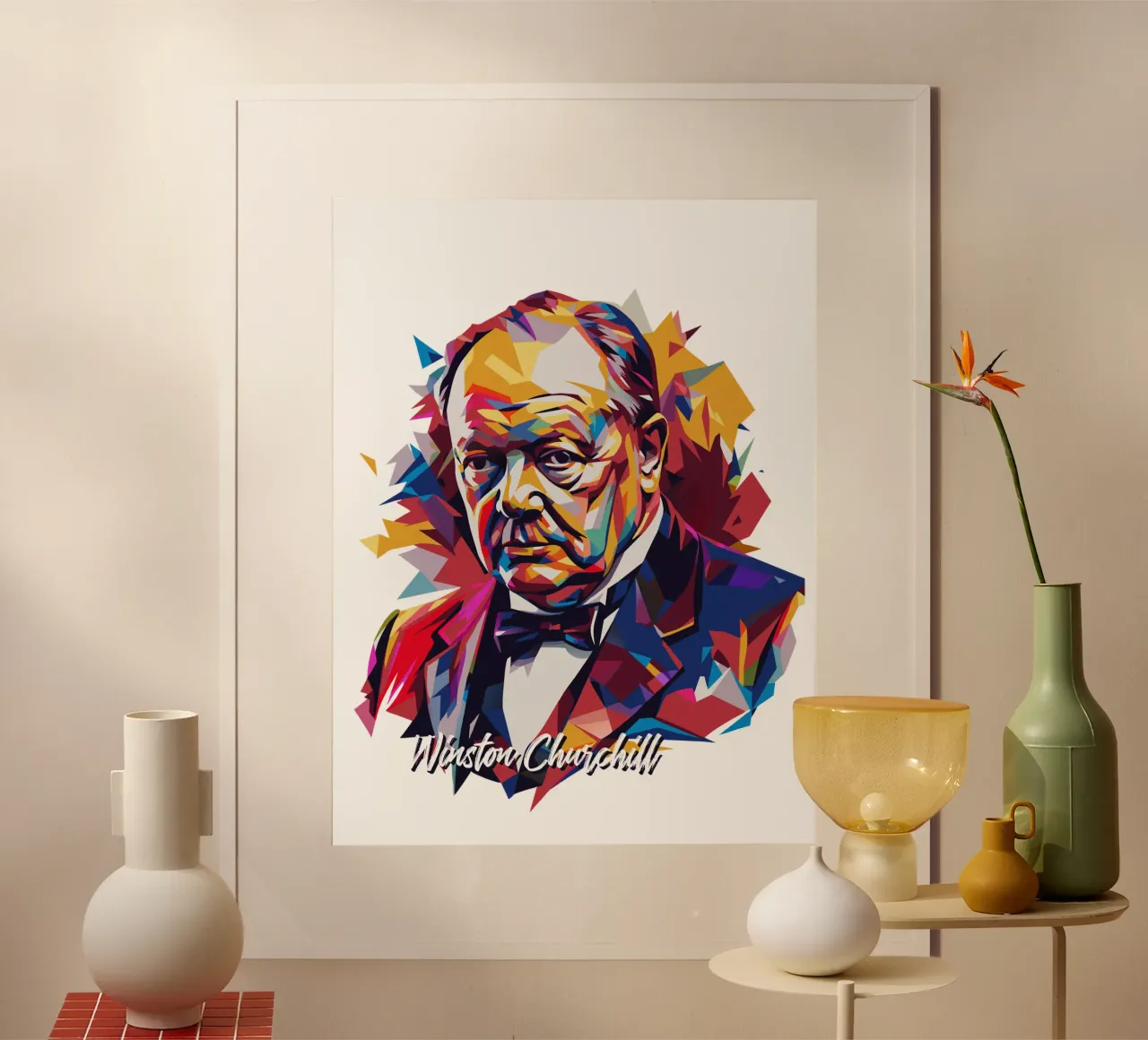 Winston Churchill WPAP Pop Art poster con telaio in plastica da vectorartnesia