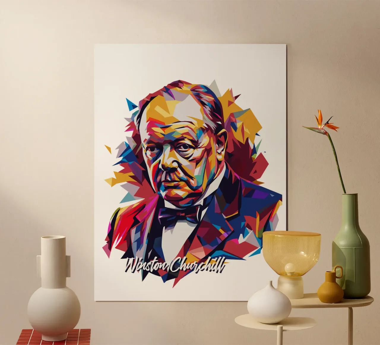 Winston Churchill WPAP Pop Art poster con telaio in plastica da vectorartnesia