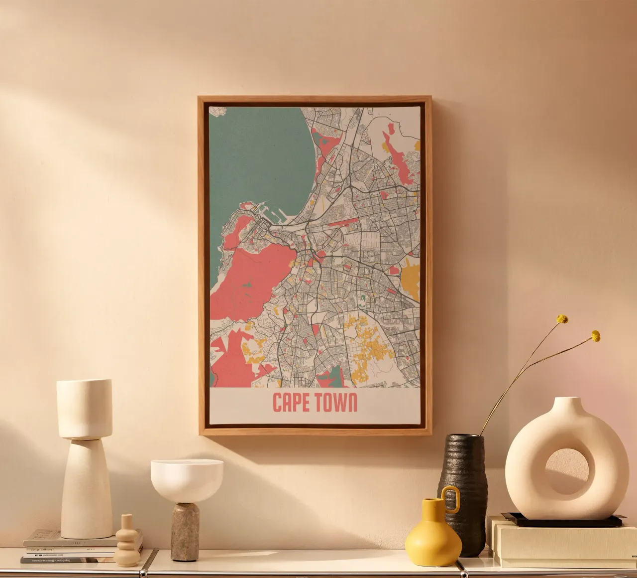 Kaapstad Kaart - Stijlvolle Kunstprint | FineArt Print canvas met Baklijst van MOOODZART