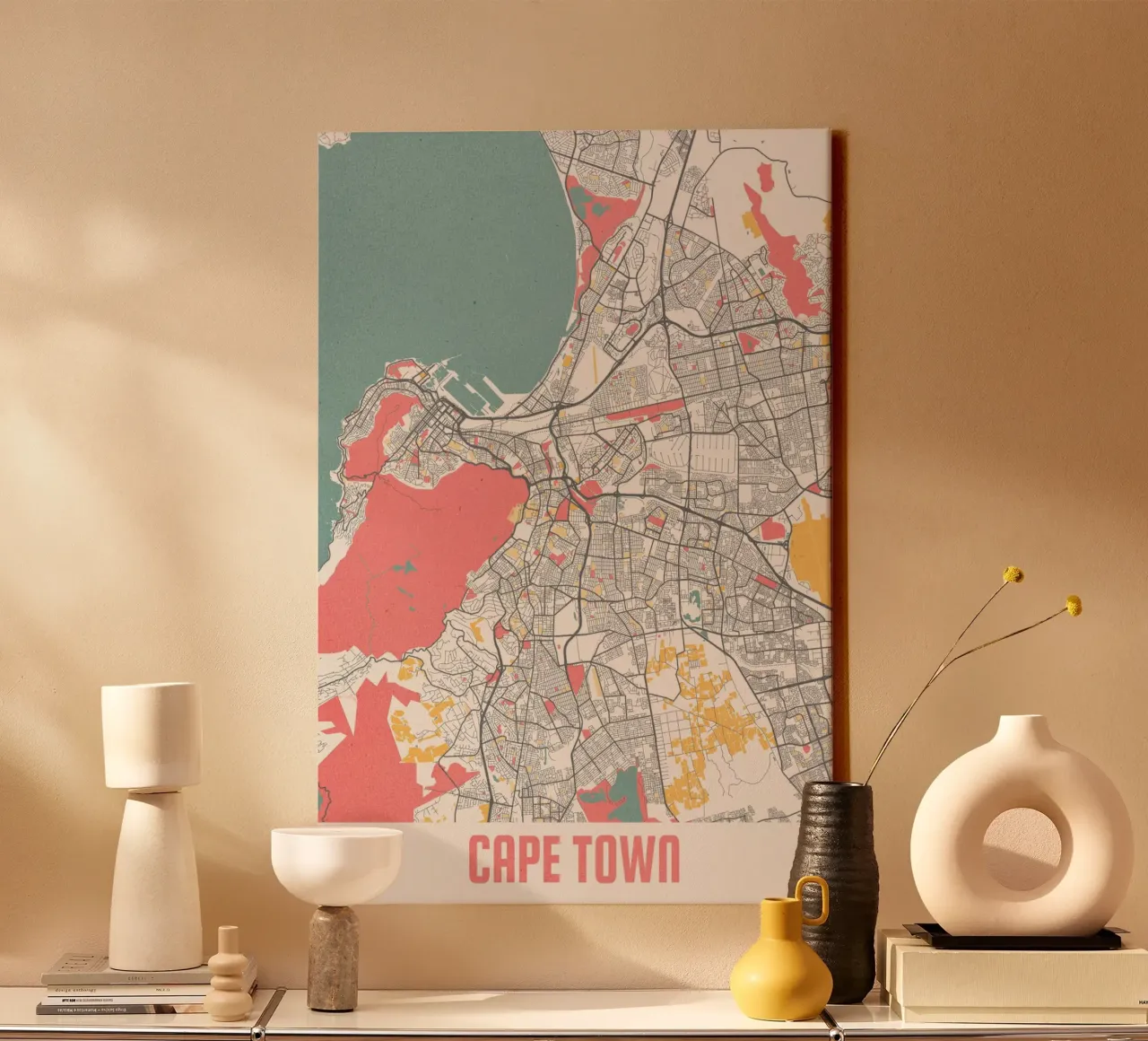 Kaapstad Kaart - Stijlvolle Kunstprint | FineArt Print canvas met Baklijst van MOOODZART