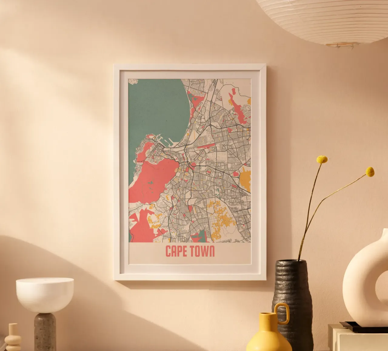 Mappa della città di Città del Capo - Stampa d'arte elegante | FineArt Print poster con telaio in legno da MOOODZART
