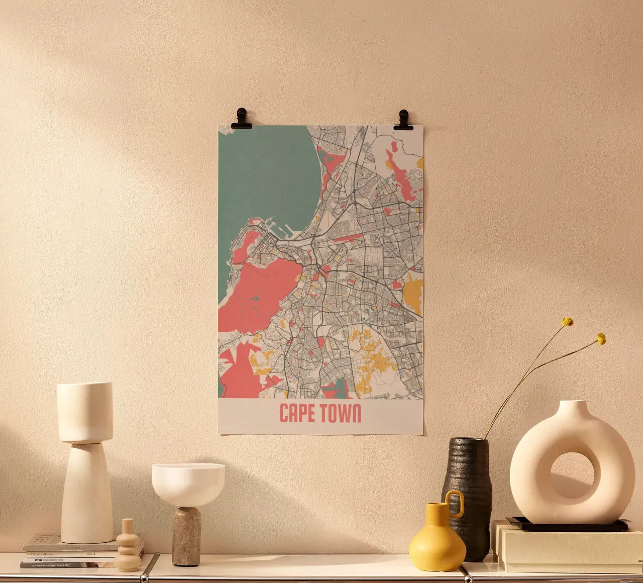 Mappa della città di Città del Capo - Stampa d'arte elegante | FineArt Print poster con telaio in legno da MOOODZART