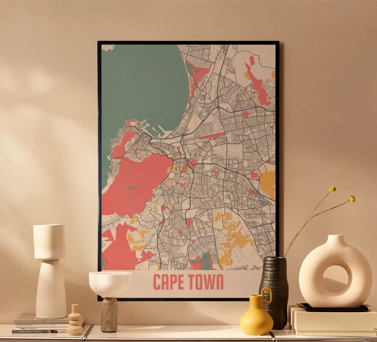 Mappa della città di Città del Capo - Stampa d'arte elegante | FineArt Print poster con telaio in legno da MOOODZART