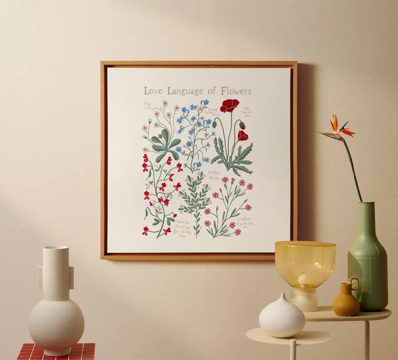 Il linguaggio dei fiori: Carini fiori selvatici disegnati a mano tela con Cornice a cassetta da Studio Patruschka