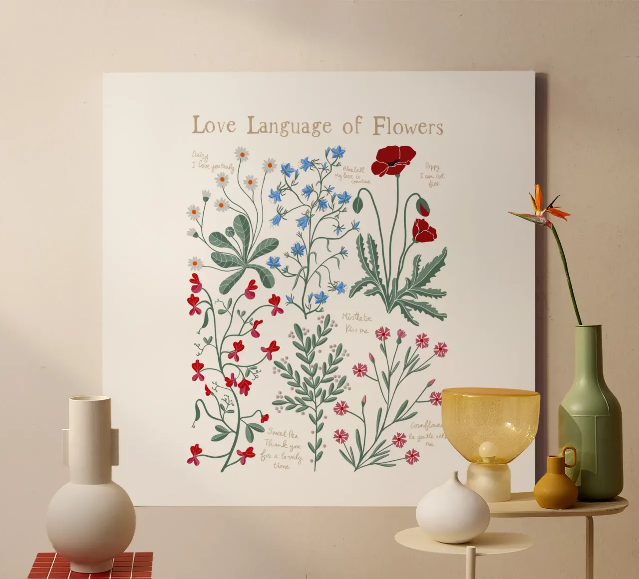 Il linguaggio dei fiori: Carini fiori selvatici disegnati a mano tela con Cornice a cassetta da Studio Patruschka
