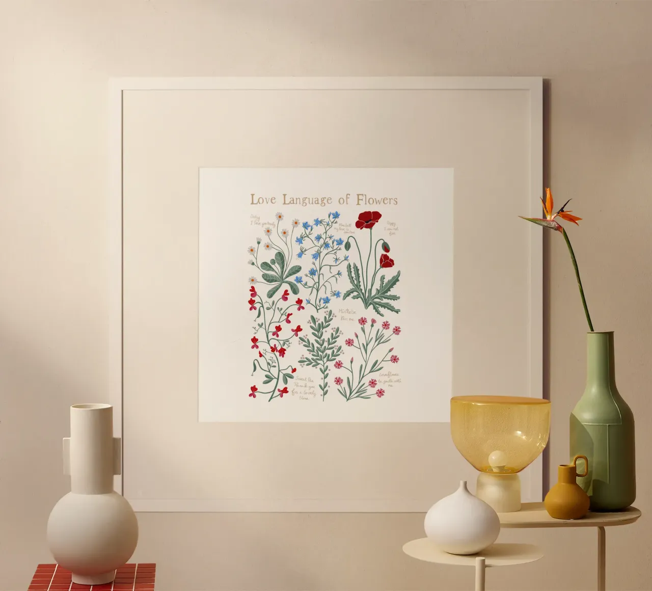 Il linguaggio dei fiori: Carini fiori selvatici disegnati a mano poster con telaio in legno da Studio Patruschka