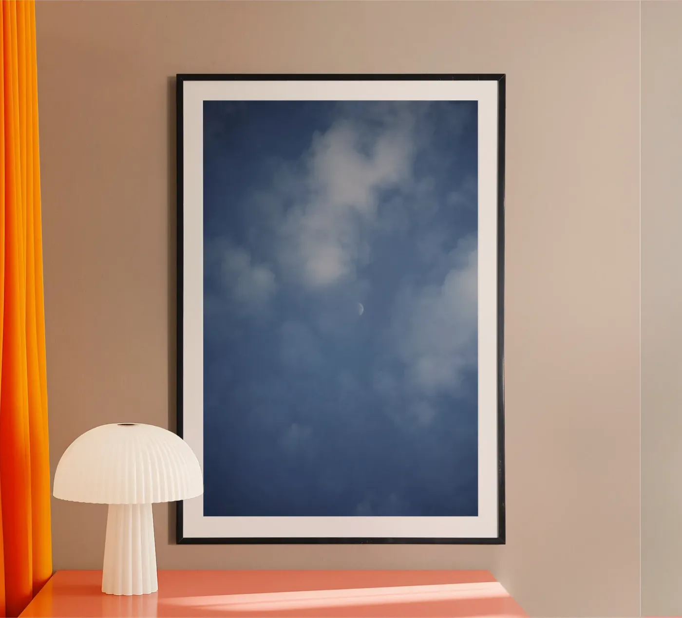 Soft clouds and moon poster van Sky Poetics