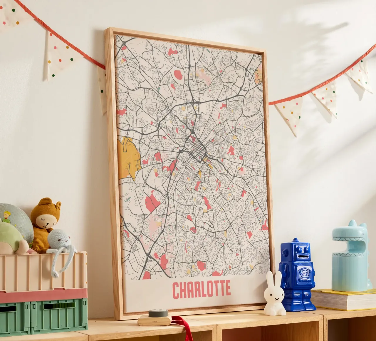 Charlotte Kaart van de Stad - Stijlvolle Kunstdruk | FineArt Print canvas met Baklijst van MOOODZART