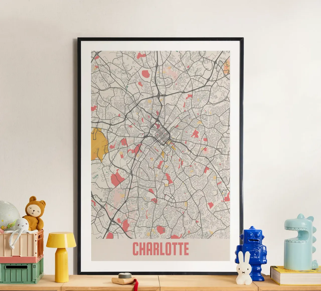 Charlotte City Map - Stylish Art Print | FineArt Print poster by MOOODZART