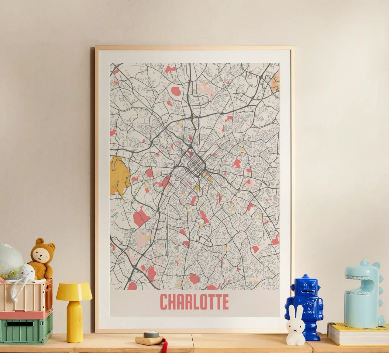 Charlotte City Map - Stylish Art Print | FineArt Print poster by MOOODZART