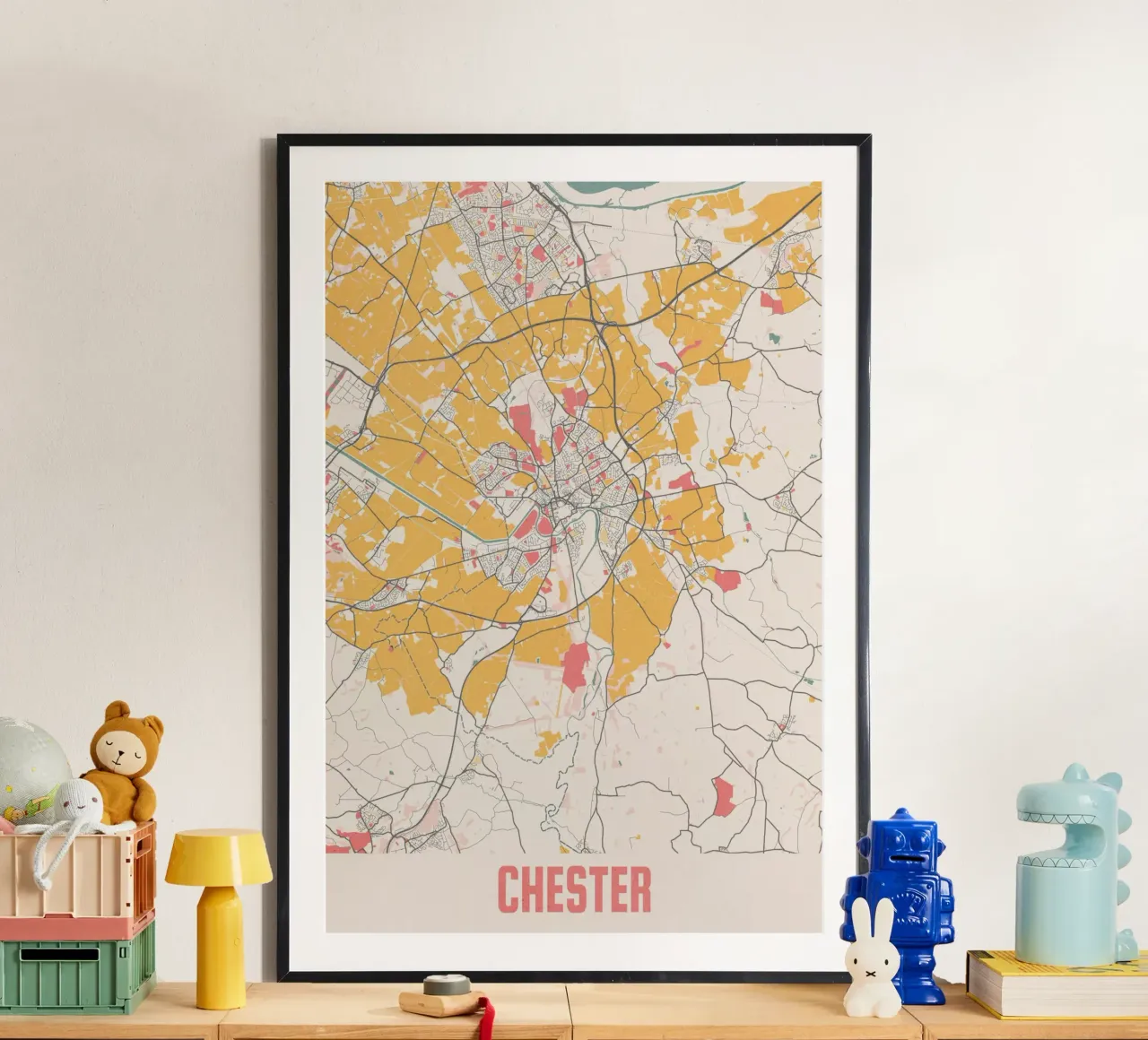 Mapa de la ciudad de Chester - Impresión artística con estilo | FineArt Print poster con marco de aluminio de MOOODZART
