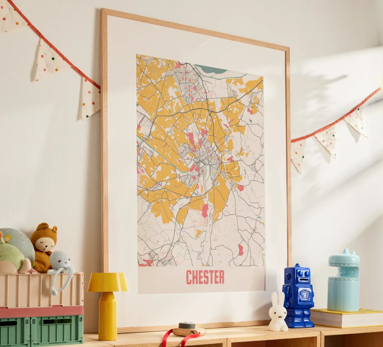Mapa de la ciudad de Chester - Impresión artística con estilo | FineArt Print poster con marco de aluminio de MOOODZART