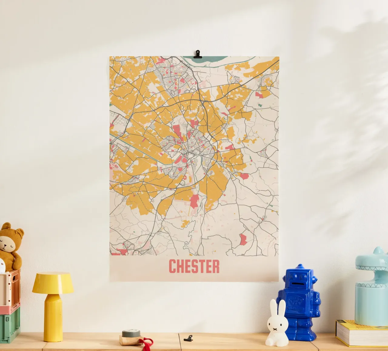 Mapa de la ciudad de Chester - Impresión artística con estilo | FineArt Print poster con marco de aluminio de MOOODZART