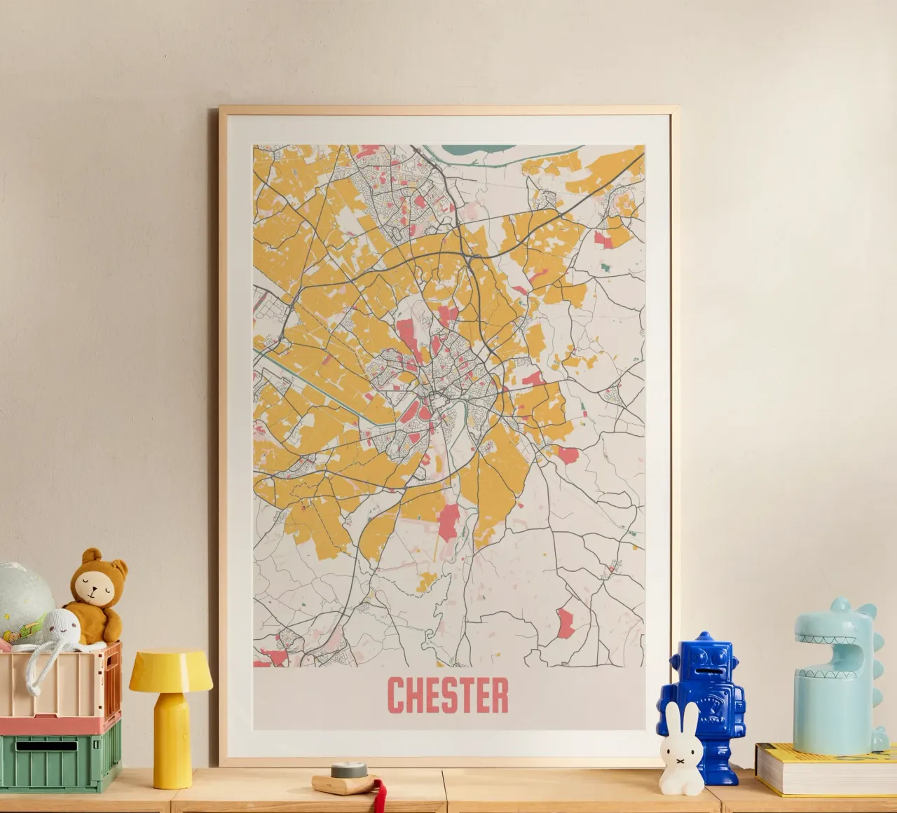 Mapa de la ciudad de Chester - Impresión artística con estilo | FineArt Print poster con marco de aluminio de MOOODZART