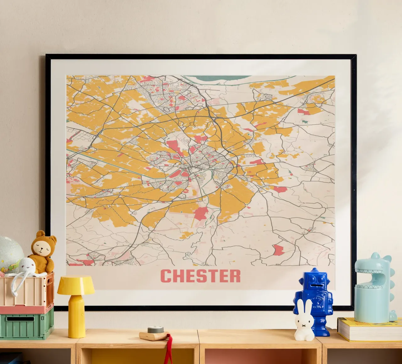 Mapa de la ciudad de Chester - Impresión artística con estilo | FineArt Print poster con marco de aluminio de MOOODZART