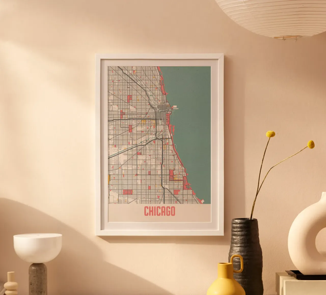 Chicago Kaart - Stijlvolle Kunstprint | FineArt Print poster van MOOODZART