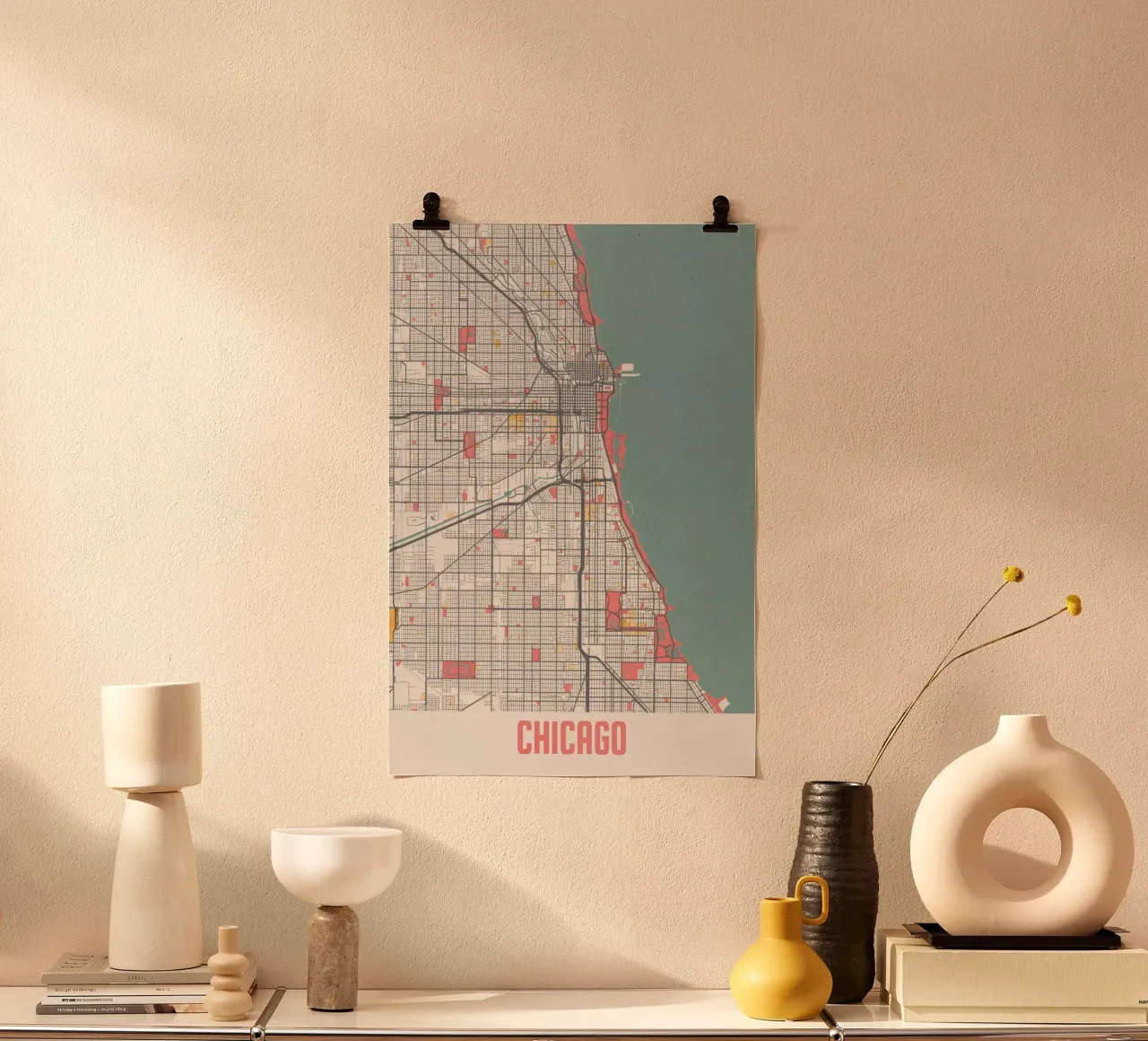 Chicago Kaart - Stijlvolle Kunstprint | FineArt Print poster van MOOODZART