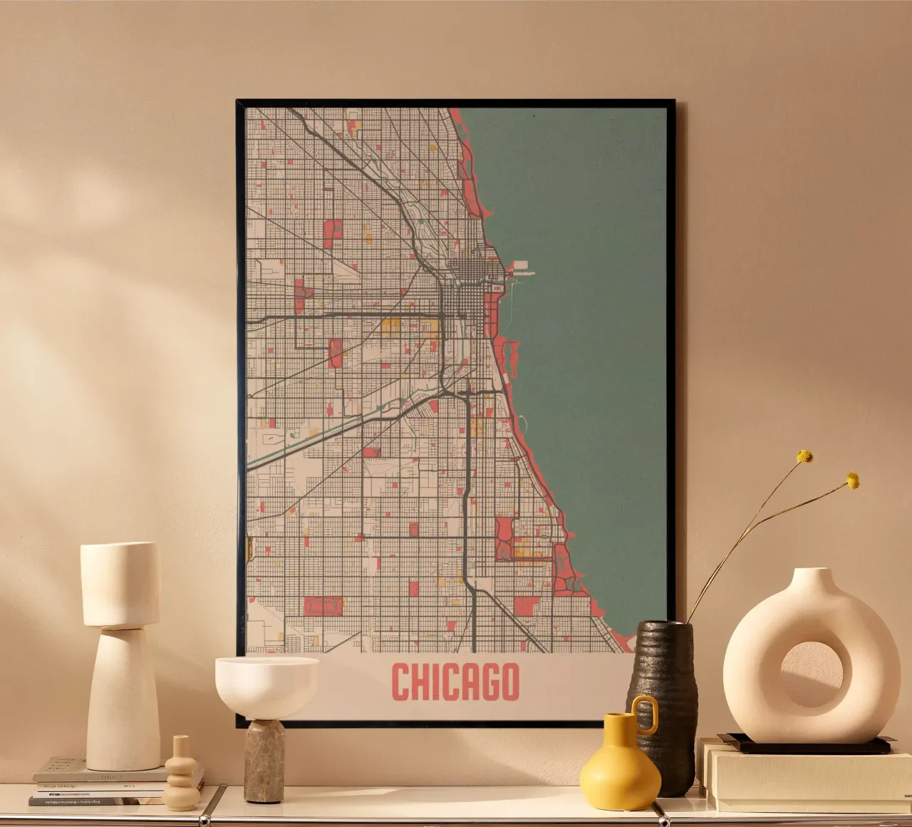 Chicago Kaart - Stijlvolle Kunstprint | FineArt Print poster van MOOODZART