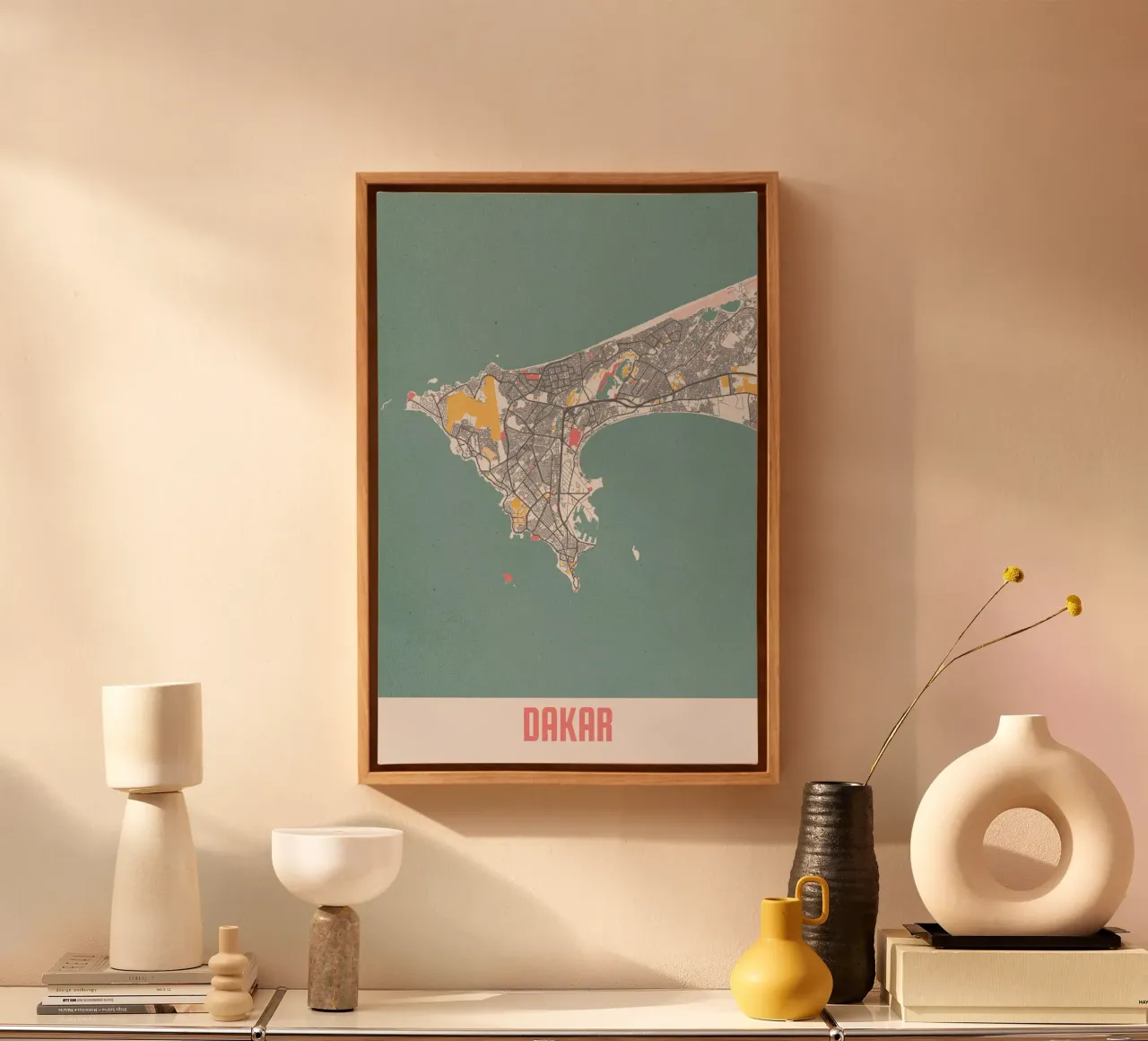 Dakar Kaart - Stijlvolle Kunstprint | FineArt Print canvas met Baklijst van MOOODZART