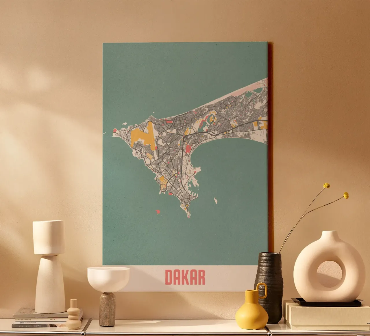 Dakar Kaart - Stijlvolle Kunstprint | FineArt Print canvas met Baklijst van MOOODZART