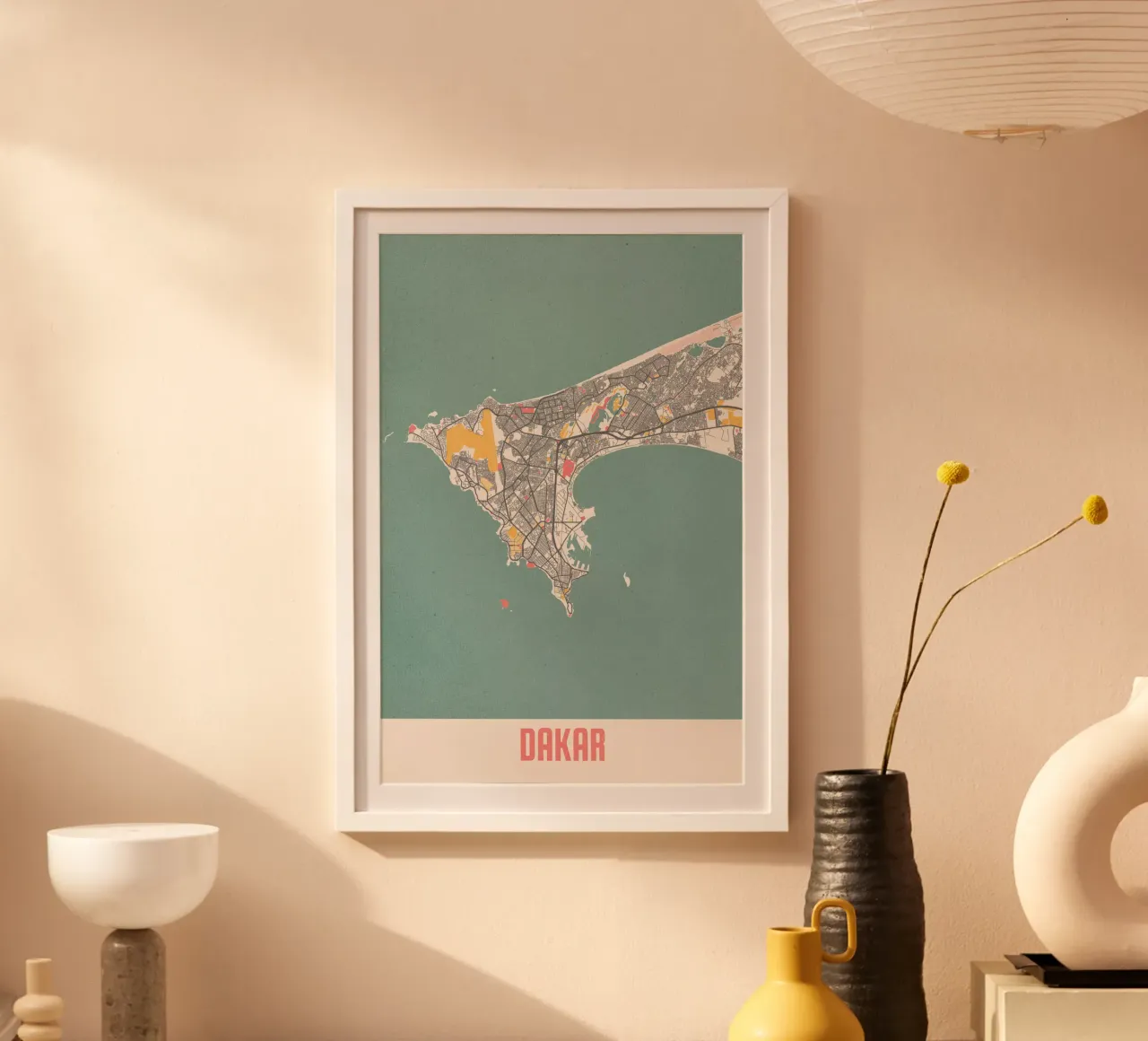 Mappa della città di Dakar - Stampa d'arte elegante | FineArt Print poster con telaio in plastica da MOOODZART