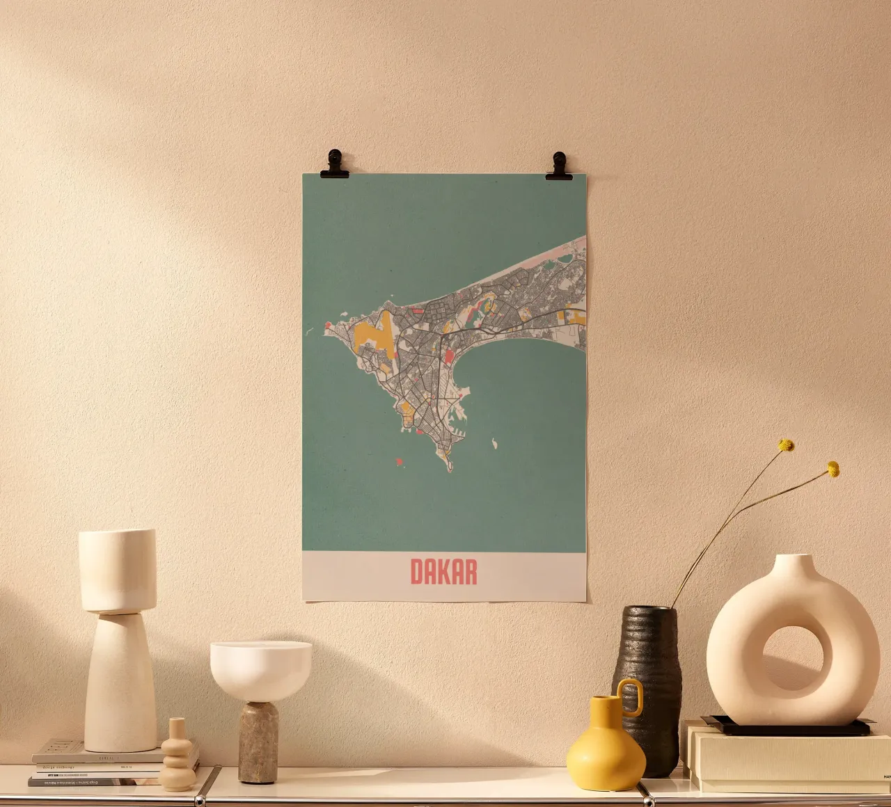 Mappa della città di Dakar - Stampa d'arte elegante | FineArt Print poster con telaio in plastica da MOOODZART