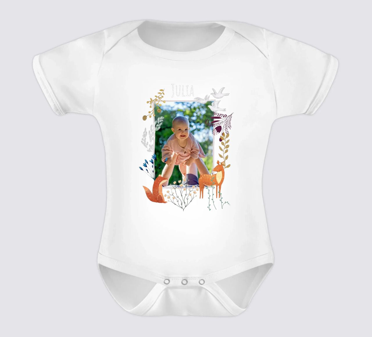 Personalized Baby Name Woodland Art: Fox, Deer, Flowers body bébé de Studio Patruschka