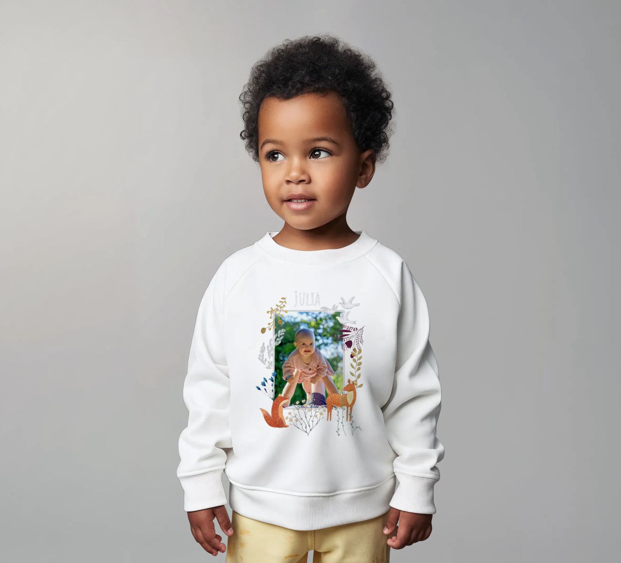 Personalized Baby Name Woodland Art: Fox, Deer, Flowers sweat pour bébé de Studio Patruschka