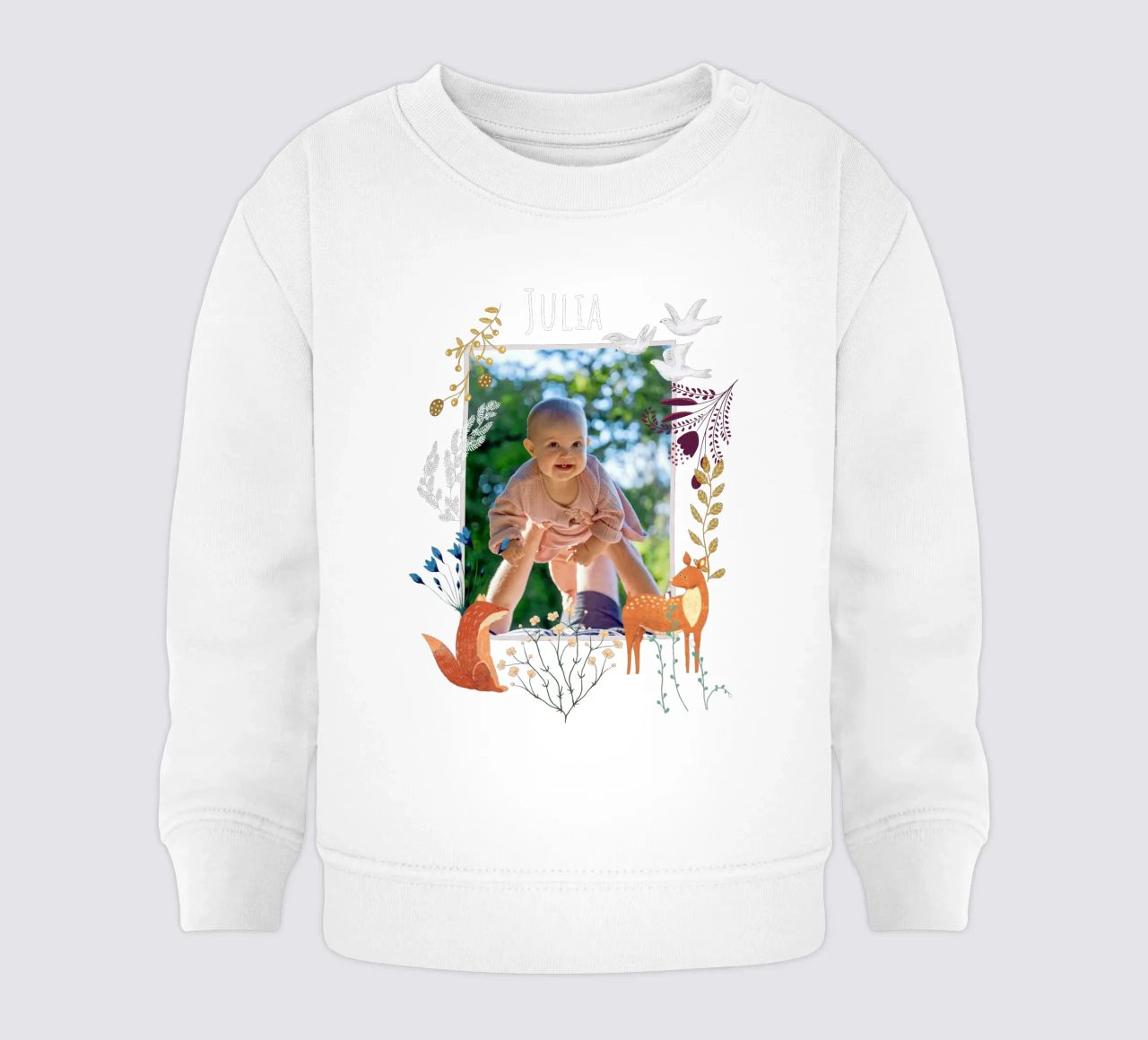 Personalized Baby Name Woodland Art: Fox, Deer, Flowers sweat pour bébé de Studio Patruschka