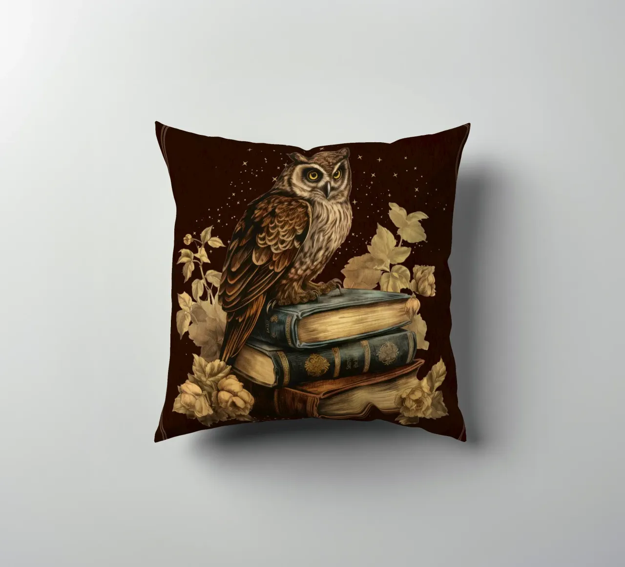 Gufo e libri cuscino da Luna & Noctua