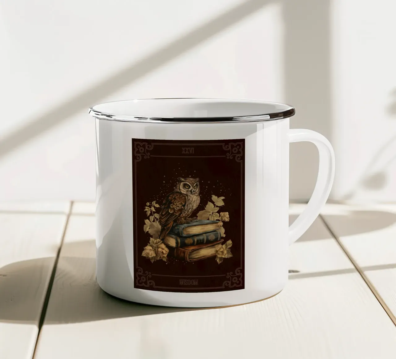Gufo e libri tazza in smalto da Luna & Noctua