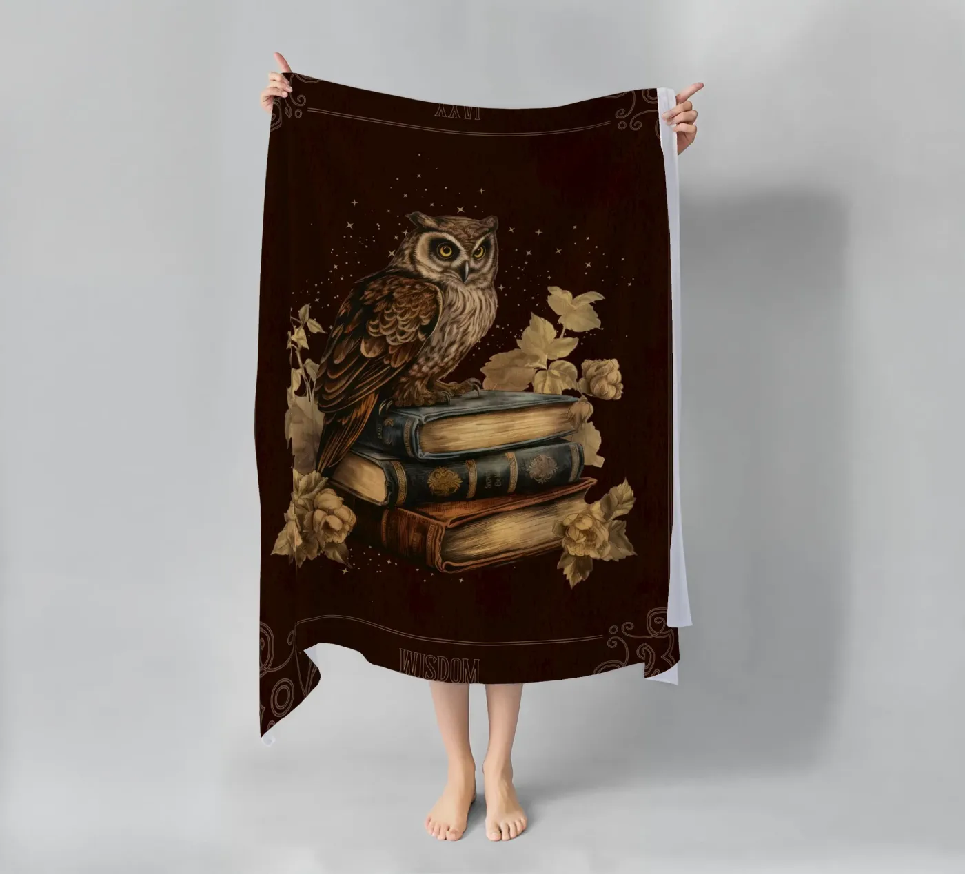 Gufo e libri telo mare da Luna & Noctua