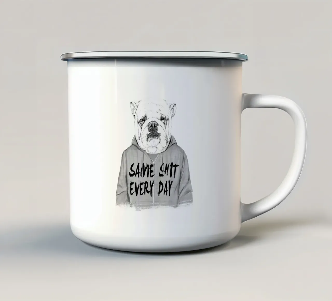 Same shit every day enamel mug by Balazs Solti