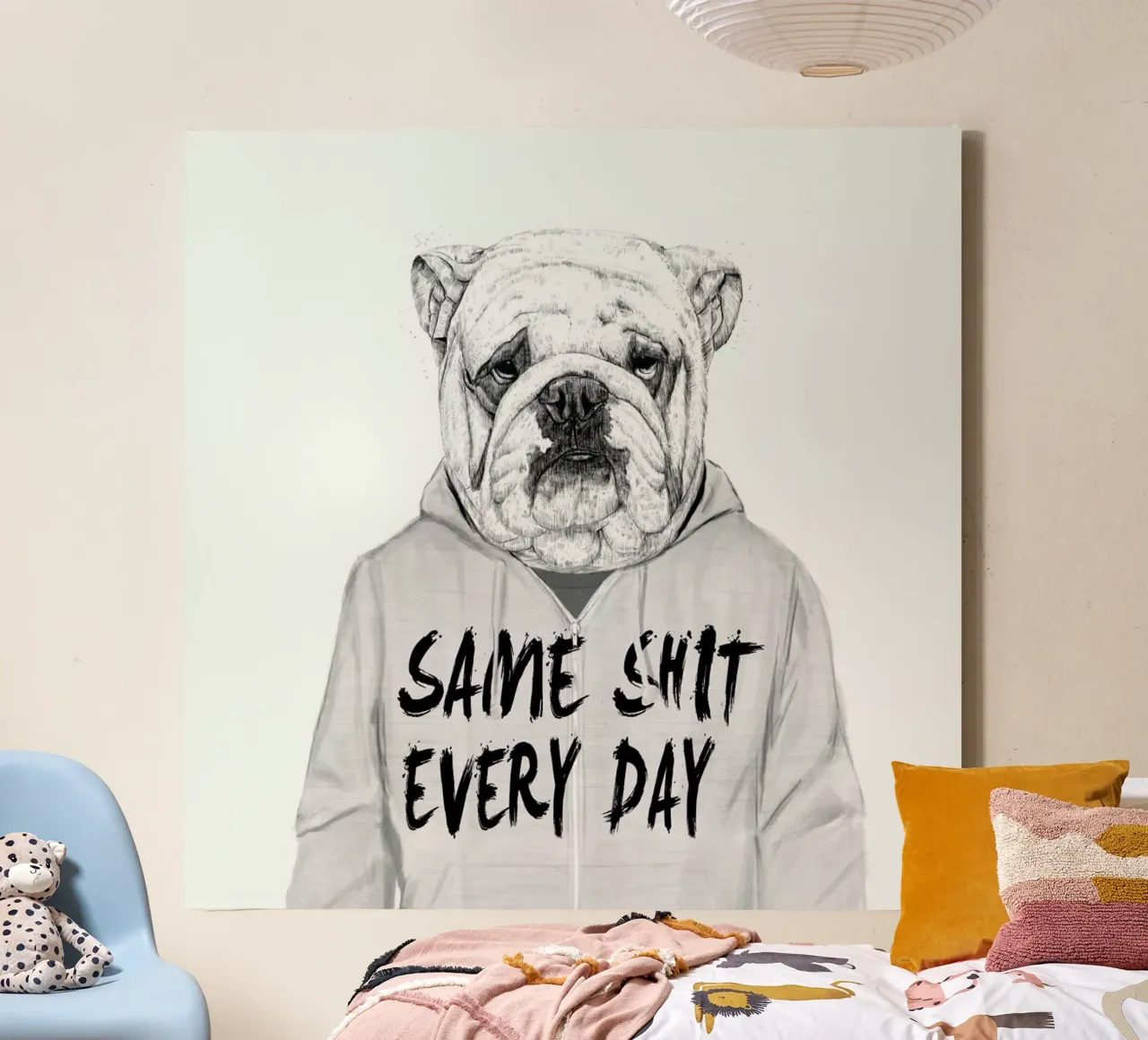 Same shit every day canvas met Baklijst van Balazs Solti